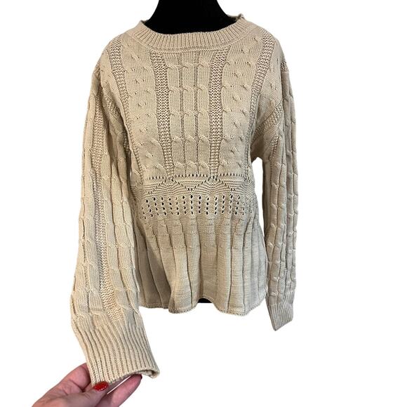 None and/or Unknown Sweaters - Cream Cable Knit Size Large Cottagecore Sweater Cozy Fisherman Knit